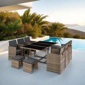 Rattan Sitzgruppe Malaga 6+4+1, natur