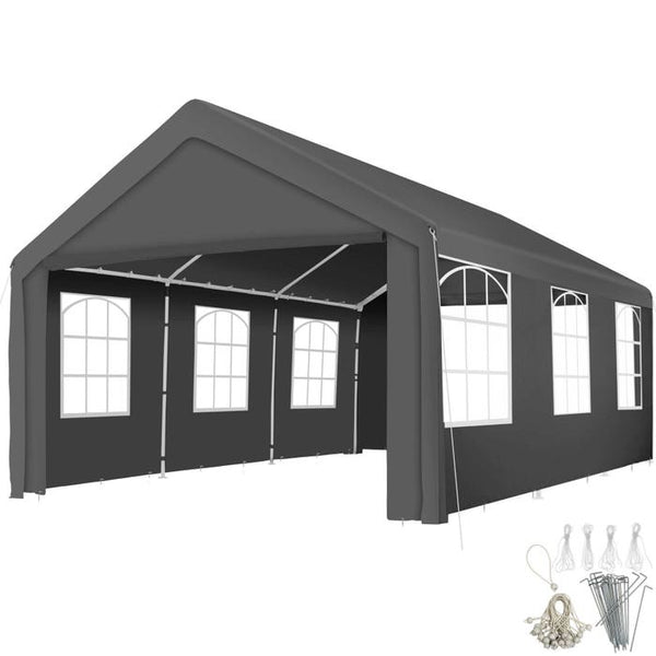 Garten Pavillon 6x4m mit 4 Seitenteilen grau