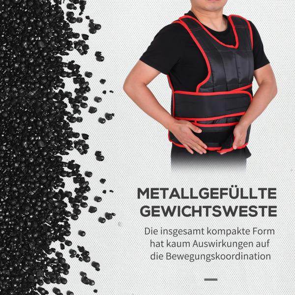 20 kg Trainingsweste einstellbare Gewichtsweste Schwarz+Rot