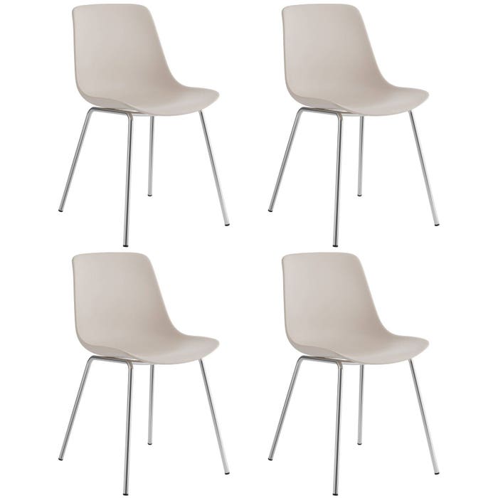 Chaise Mave en plastique, taupe/chrome, lot de 4