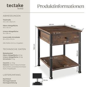 Nachttisch Bradford 40x40x55,5cm Industrial dunkelbraun