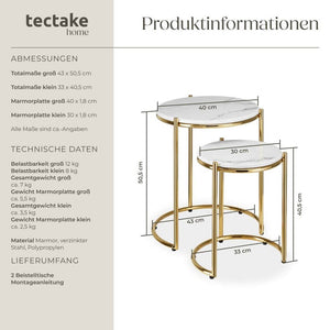 Beistelltisch Ellsa weiß/gold 2er Set