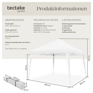 Faltbarer Pavillon Linosa 3x3 m weiss