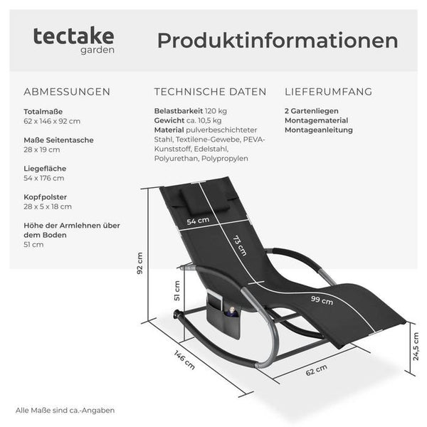 Gartenliege Taya schwarz 2er Set
