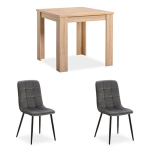 Esstisch mit 2 Stühlen Set 80x80 cm Natur Grau