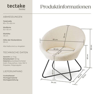 Cocktailsessel Cocktailsessel Centera, gepolstert, 120kg Bouclé off-white