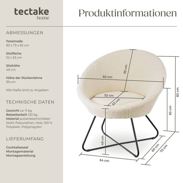 Cocktailsessel Cocktailsessel Centera, gepolstert, 120kg Bouclé off-white