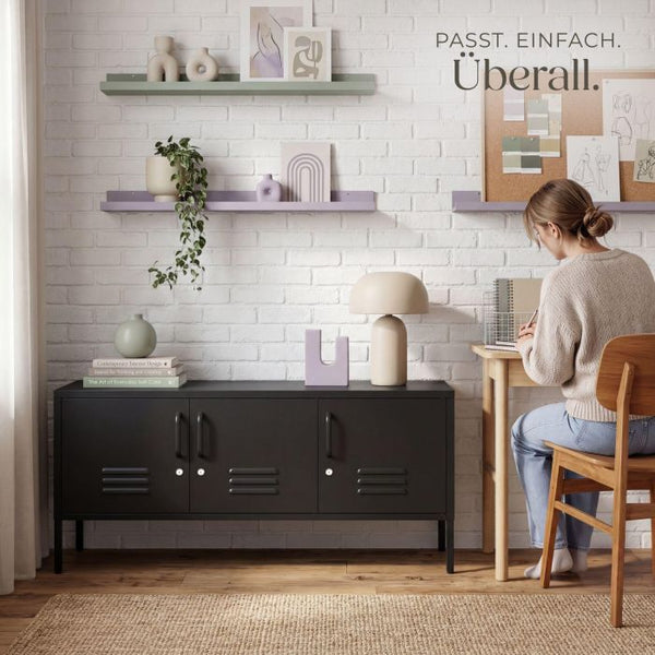 Sideboard Baker Metall abschliessbar schwarz 120 x 37,5 x 55,5 cm