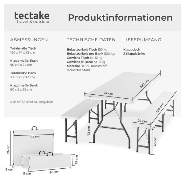 Campingtischgarnitur klappbar weiss