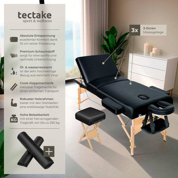 3 Zonen Massageliege-Set schwarz