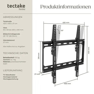 TV-Wandhalterung neigbar 26-75 Zoll bis 100 kg schwarz