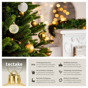 24er Set Weihnachtskugeln weiss/gold