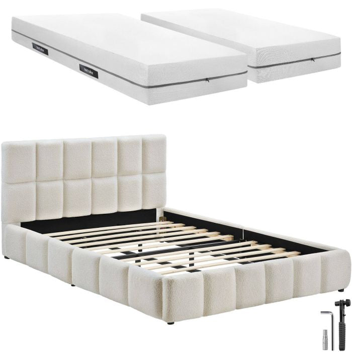 Bettset Polsterbett mit Matratze Teddy creme 180 x 200 cm