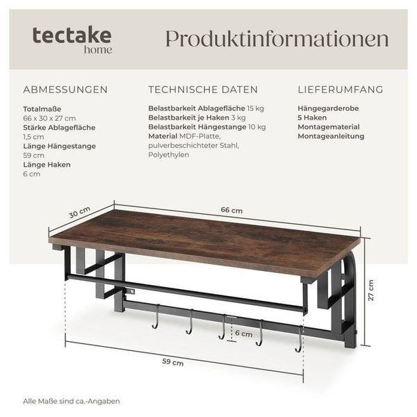 Hängegarderobe Westwood 66x30x27cm Industrial dunkelbraun