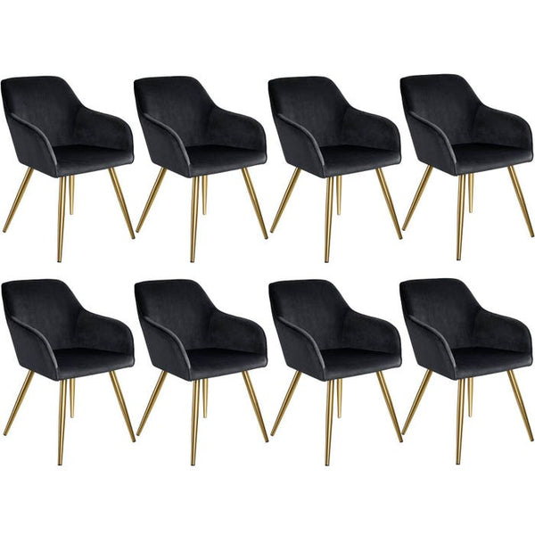 8er Set Stuhl Marilyn Samtoptik, schwarz/gold