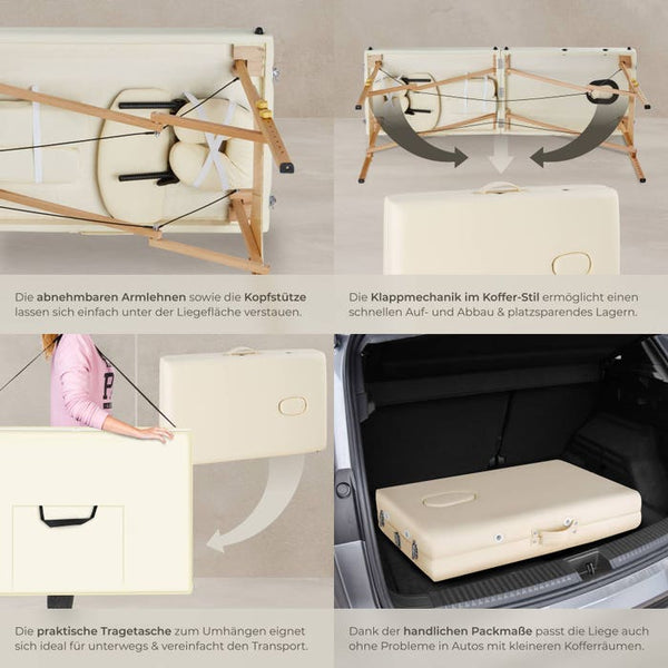 Set lettino da massaggio Freddi a 2 zone con imbottitura da 5 cm, ruote e struttura in legno beige