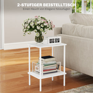 Beistelltisch 2-stufig mit Metallrahmen & Aufbewahrungsfach modern Weiss
