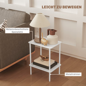 Beistelltisch 2-stufig mit Metallrahmen & Aufbewahrungsfach modern Weiss