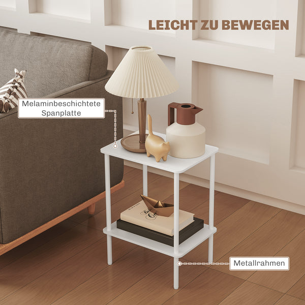 Beistelltisch 2-stufig mit Metallrahmen & Aufbewahrungsfach modern Weiss