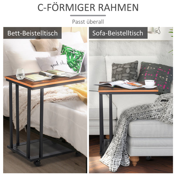 Beistelltisch C-Form rollbar Schwarz-Braun