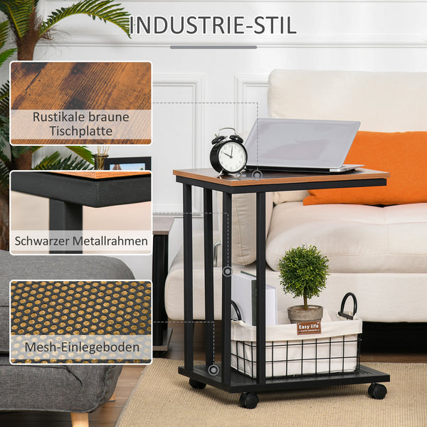 Beistelltisch C-Form rollbar Schwarz-Braun
