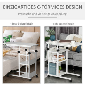 Beistelltisch Couchtisch mit Rollen Höhenverstellbar Weiss