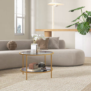 Beistelltisch Couchtisch Rund mit Ablage Gold