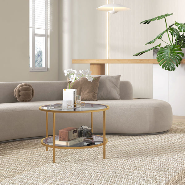 Beistelltisch Couchtisch Rund mit Ablage Gold