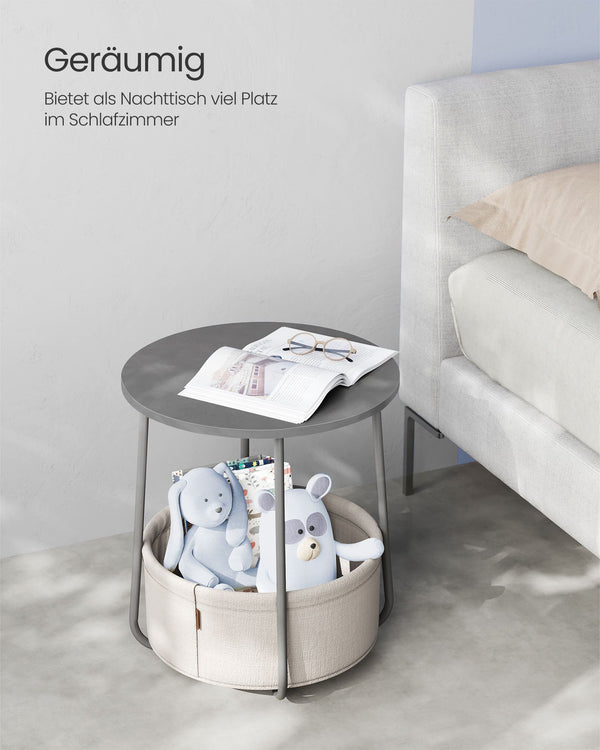 Beistelltisch Couchtisch rund mit Korb Grau