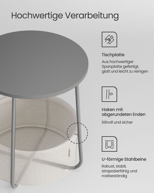 Beistelltisch Couchtisch rund mit Korb Grau
