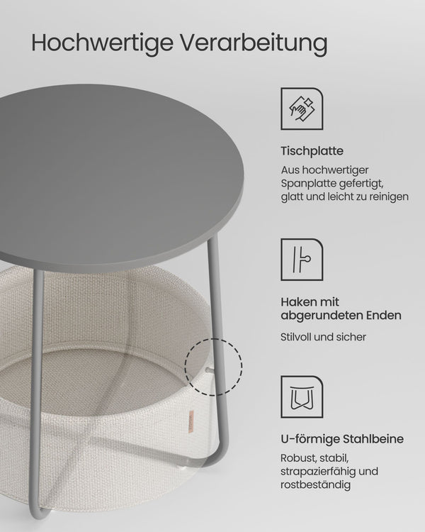 Beistelltisch Couchtisch rund mit Korb Grau