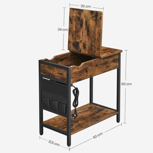 Beistelltisch Klappbar Steckdose 55x35cm Holz Vintage-Braun