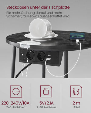 Beistelltisch mit Ladestation und Steckdosen Schwarz
