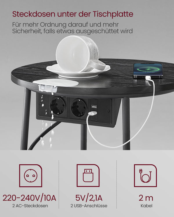 Beistelltisch mit Ladestation und Steckdosen Schwarz