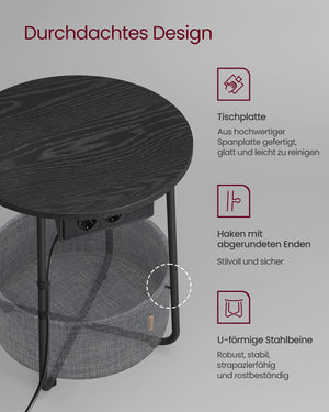 Beistelltisch mit Ladestation und Steckdosen Schwarz