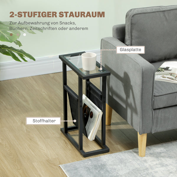 Beistelltisch mit Stofftasche & Glasplatte 40x18x55,5cm Schwarz