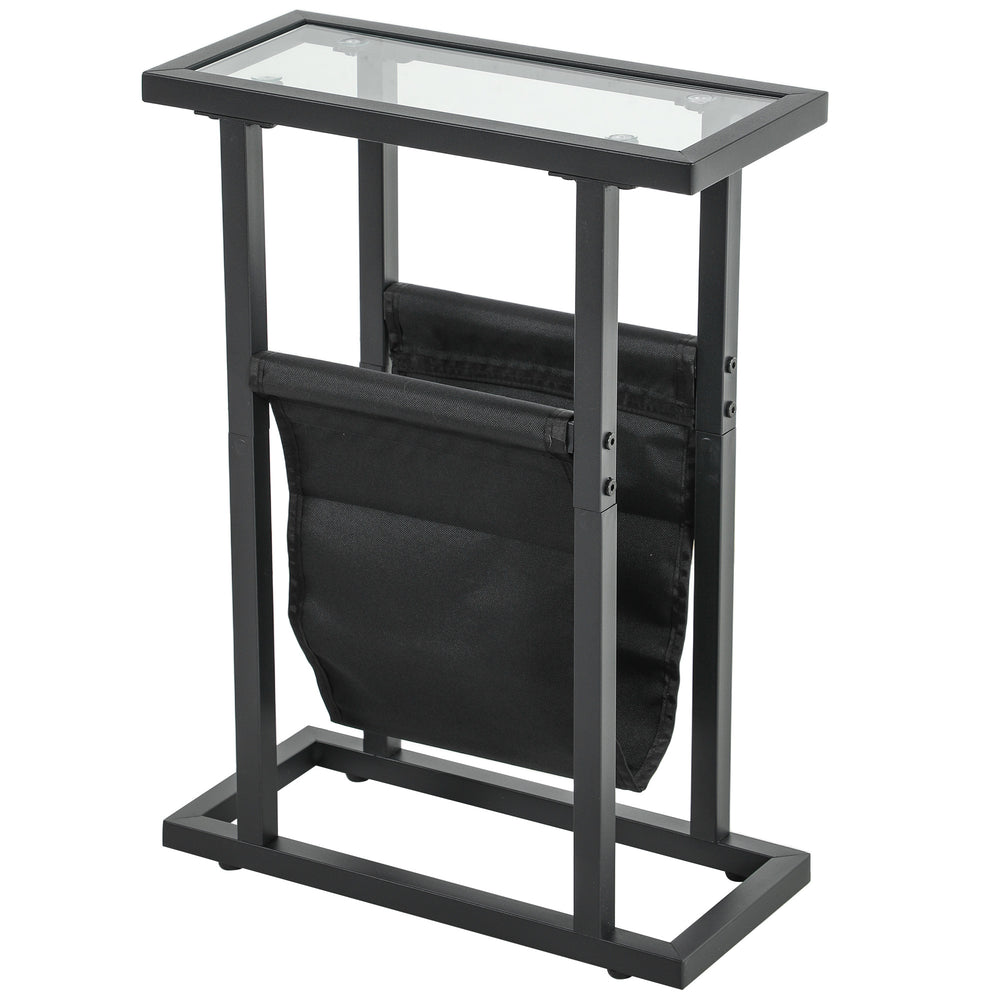 Beistelltisch mit Stofftasche & Glasplatte 40x18x55,5cm Schwarz