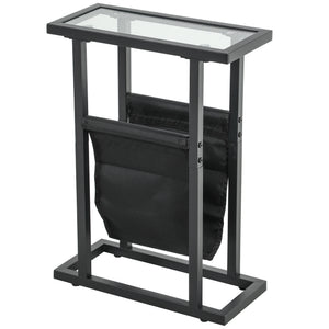 Beistelltisch mit Stofftasche & Glasplatte 40x18x55,5cm Schwarz