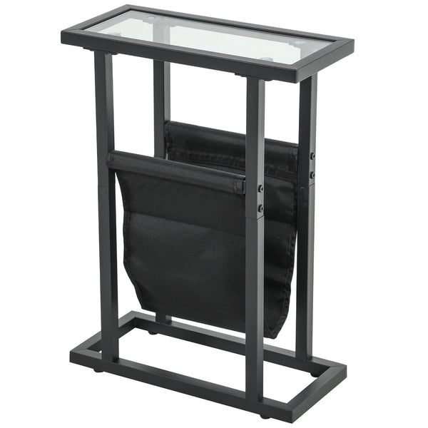 Beistelltisch mit Stofftasche & Glasplatte 40x18x55,5cm Schwarz