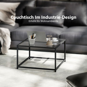 Beistelltisch quadratisch mit Glasplatte und Stahlbeinen schwarz