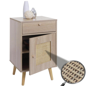Beistelltisch Kaffeetisch Nachttisch Schublade Rattan Eiche-Optik