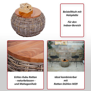 Beistelltisch Rattantisch Blumentisch Loungetisch rund 33x49x49cm natur