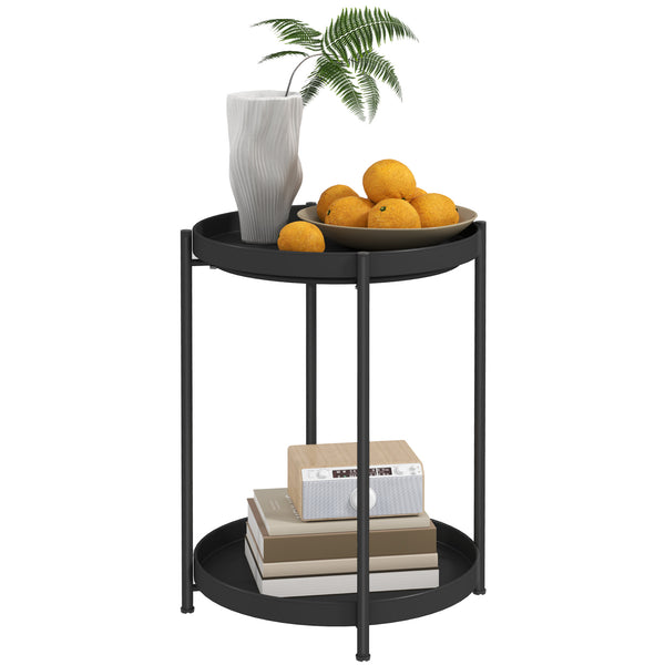 Beistelltisch rund 2 Ablagen 44x44x56cm Schwarz