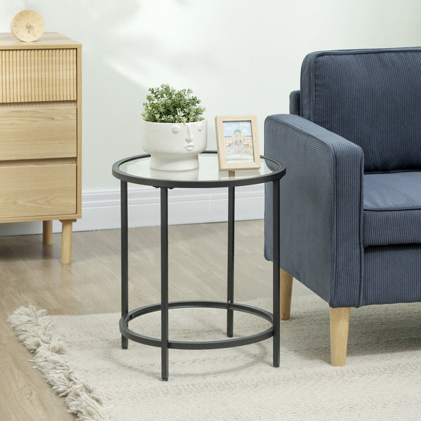 Round side table with glass top & metal frame Ø48x547cm Black