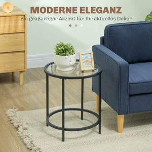 Round side table with glass top & metal frame Ø48x547cm Black