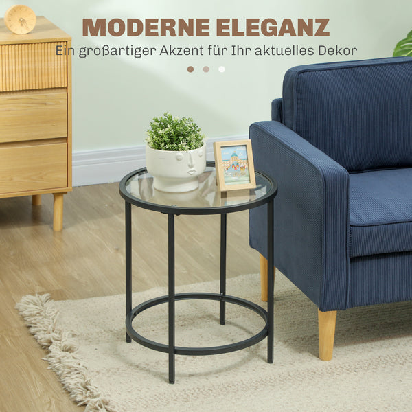 Round side table with glass top & metal frame Ø48x547cm Black