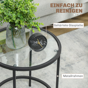 Round side table with glass top & metal frame Ø48x547cm Black