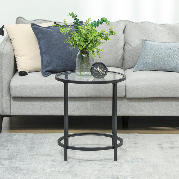 Round side table with glass top & metal frame Ø48x547cm Black