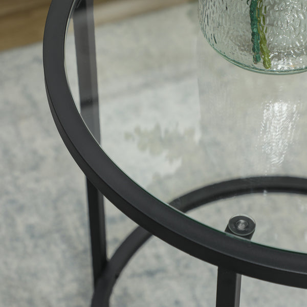 Round side table with glass top & metal frame Ø48x547cm Black