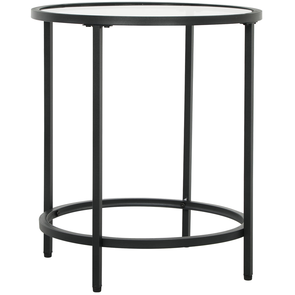 Beistelltisch rund mit Glasplatte & Metallrahmen Ø48x547cm Schwarz